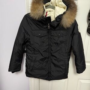 Kids Black Winter Jacket with Fur Trim